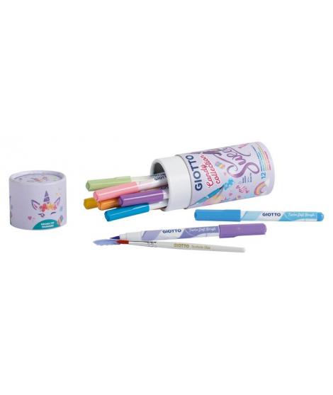 Giotto Candy Collection Turbo Soft Brush Bote de 12 Rotuladores Punta Pincel + Pincel - Colores Pastel Surtidos