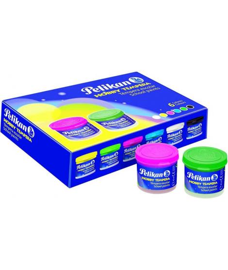 Pelikan Set de 6 Tempera - Bote 40ml - con Pincel - Botes de 40 ml - 6 Colores + 1 Pincel - Pigmentos Seleccionados - Consistenc