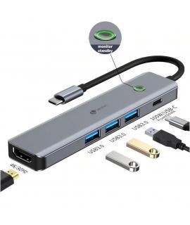 Leotec Adaptador 5 en 1 USB-C a 1xHDMI, 3xUSB-A 3.0, 1xPD 100W+USB-C - Color Gris