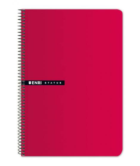 Enri Status 4º Tapa Dura Cuaderno Espiral 4x4 con Margen 100 Hojas Rojo - Cuaderno de Tapa Dura - Cuadriculado 4x4 con Margen - 