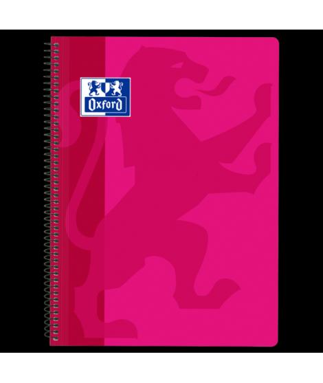 Oxford School Classic Cuaderno Espiral Tapa de Plastico Folio 4x4 - 80 Hojas - Margen - Ideal para Estudiantes - Color Fucsia