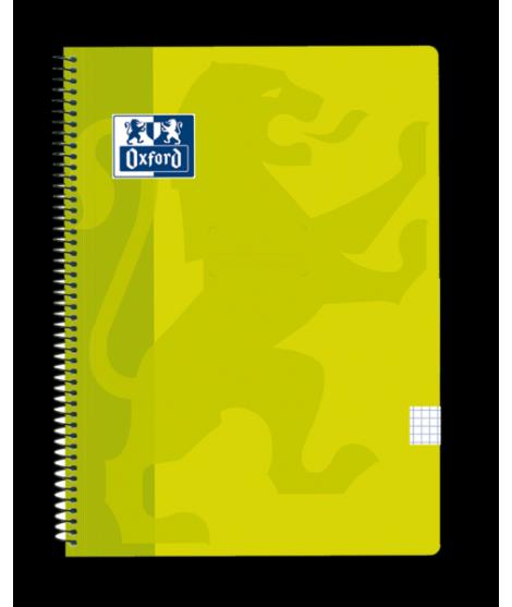 Oxford School Classic Cuaderno Espiral Tapa de Plastico Folio 4x4 - 80 Hojas - Margen 4x4 - Tamaño Folio - Color Lima