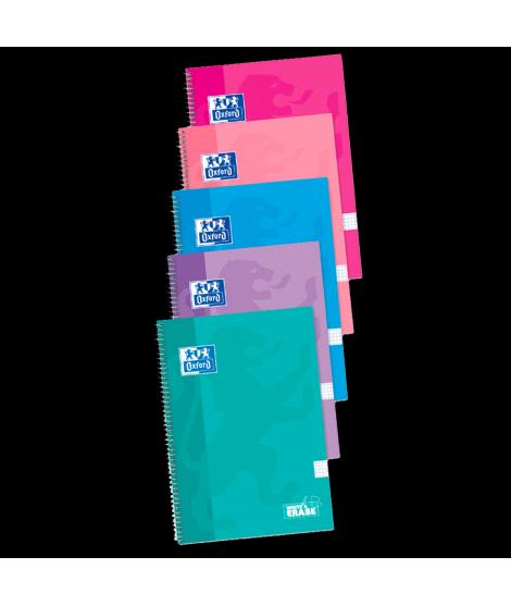 Oxford School Classic Cuaderno Espiral Tapa Extradura Write&Erase - Folio 4x4 con Margen - 80 Hojas - Colores Surtidos