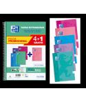 Oxford School Classic Write&Erase Pack 4+1 Fº - Cuaderno Espiral - Tapa Extradura - 4x4 con Margen - 80 Hojas - Colores Surtidos