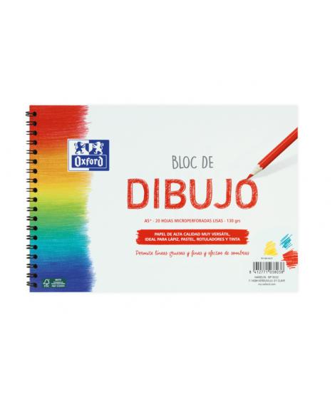 Oxford Dibujo Escolar Bloc Espiral Dibujo A5+ - Tapa Blanda/Contratapa Rigida - 20 Hojas 130gr Liso