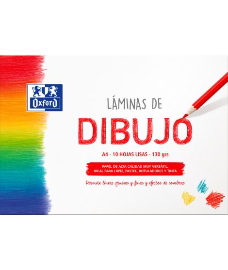 Oxford Dibujo Escolar Sobre de Laminas de Dibujo A4 - 10 Hojas de 130gr - Papel Liso de Alta Calidad - Ideal para Estudiantes y 