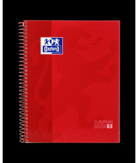 Oxford School Classic A5+ Europeanbook - Tapa Extradura - Cuadricula 5x5 - 80 Hojas - Color Rojo