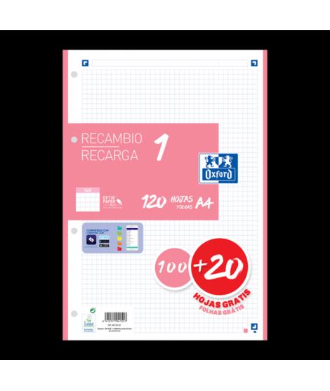 Oxford School A4 Recambio - 100+20 Hojas - Promocion 5x5 - Color Rosa Chicle