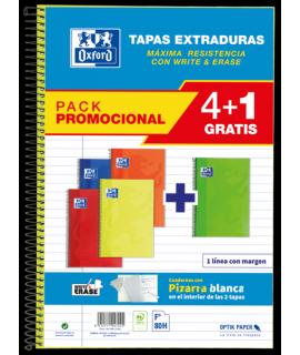 Oxford School Classic Write&Erase Pack 4+1 Fº - Cuaderno Espiral - Tapa Extradura - 1 Linea con Margen - 80 Hojas - Colores Surt