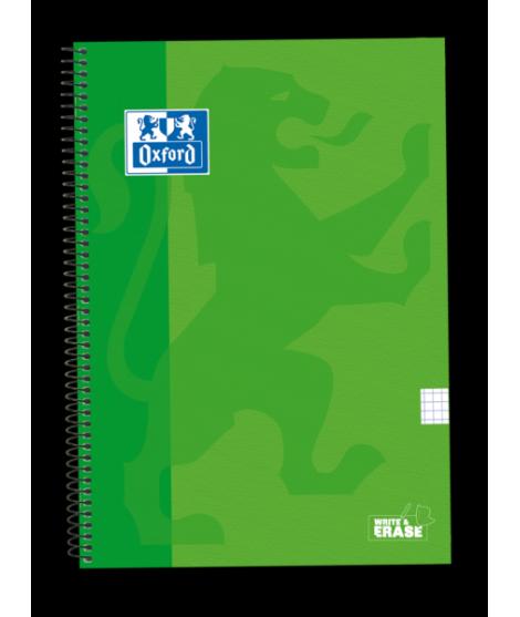 Oxford School Classic Cuaderno Espiral Tapa Extradura Write&Erase - Folio 4x4 con Margen - 80 Hojas - Color Verde