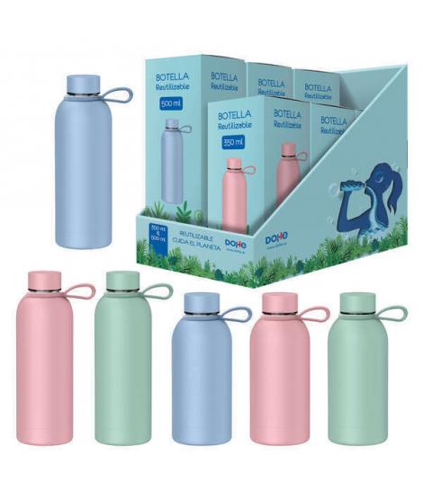 Dohe Expositor de 6 Botellas Reutilizables 3x 500ml y 3x 350ml - Acero Inoxidable de Doble Pared - Libre de BPA - Tapon Hermetic