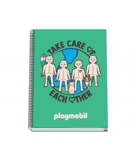 Dohe Playmobil Cuaderno Espiral de 100 Hojas Microperforadas Cuadricula 5mm A4 - Tapa Dura Carton Forrado - Bandas de Color