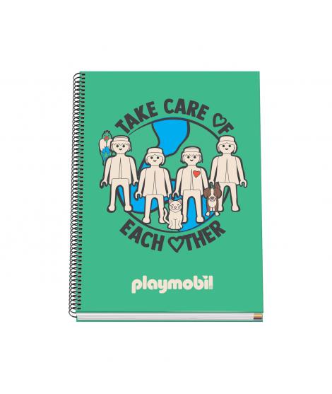 Dohe Playmobil Cuaderno Espiral de 100 Hojas Microperforadas Cuadricula 5mm A4 - Tapa Dura Carton Forrado - Bandas de Color