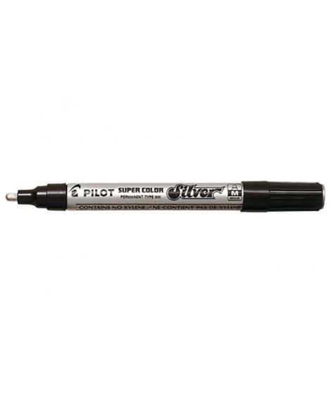 Pilot Super Color Rotulador Permanente - Punta de 4,5mm de Poliacetal - Tinta muy Densa y Opaca - Cuerpo Metalico - Color Plata