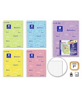 Golden Pack de 5 Cuadernos Asignatura Folio 80 Hojas 90gr Cuadricula 4x4 - Resistente - Tapa Dura - Ideal para Estudiantes - Col