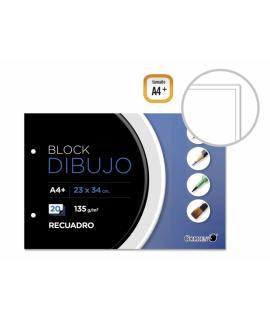 Golden Bloc de Dibujo A4+ 20 Hojas con Recuadro Interior A4 - Papel de 135gr - Encolado con 2 Taladros