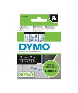 Dymo D1 Cinta de Etiquetas Original para Rotuladora - Texto Azul sobre Fondo Blanco - Ancho 12mm x 7 metros - S0720540