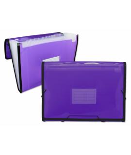 Ingraf Carpeta Frame Fuelle 13 Bolsillos Tamaño A4 - Polipropileno Translucido - Gomas y Solapas - Color Morado