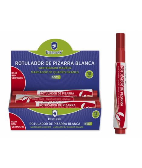 Bismark Rotulador para Pizarra - Tinta a Base de Alcohol - Punta Media de Fibra Acrilica - Punta Redonda - Color Rojo