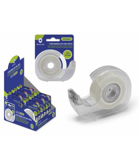 Bismark Portarrollos con Cinta Adhesiva Invisible - Cuerpo de Plastico - Incluye Cinta de 33 Metros - Ideal para Uso Escolar - C