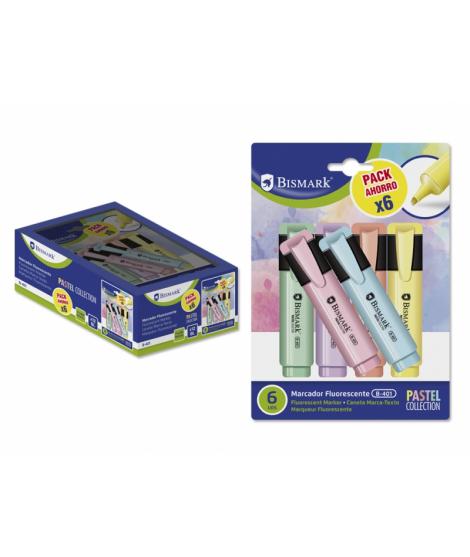 Bismark Pack de 6 Rotuladores Fluorescente Pastel - Tinta de Secado Rapido - Punta Biselada - Ideal para Subrayar y Resaltar - D