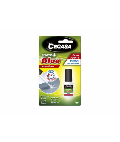 Cegasa Power Glue Adhesivo Instantaneo con Pincel - Pegamento Fuerte - Punta Pincel - 5gr - Color Transparente