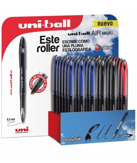 Uni-ball AIR MICRO UBA-188-M Expositor de 36 Rollerballs - Punta de Acetato Plastico 0.5mm - Escribe como Pluma Estilografica - 