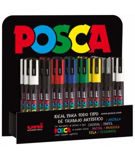 Posca PC-3M Expositor de 36 Marcadores de Pintura - Punta Conica de Poliester 0.9-1.3mm - Tinta Base al Agua - Resistente a la L