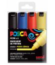 Posca PC-7M Estuche de 4 Marcadores de Pintura - Punta de Bala 4.5-5.5mm - Tinta Base al Agua - Resistente a la Luz - No Permane