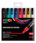 Posca PC-5M/8C Estuche de 8 Marcadores de Pintura - Punta de Poliester 1.8-2.5mm - Tinta Base al Agua - Resistente a la Luz - No