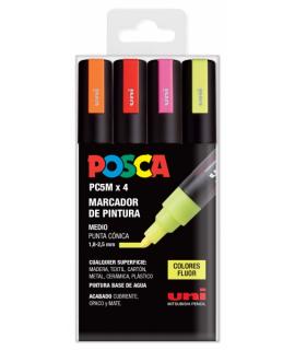 Posca PC-5M Estuche de 4 Marcadores de Pintura - Punta de Bala 1.8-2.5mm - Tinta Base al Agua - Resistente a la Luz - No Permane