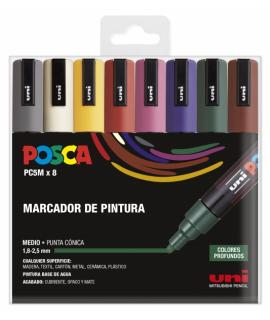 Posca PC-5M Estuche de 8 Marcadores de Pintura - Punta de Bala 1.8-2.5mm - Tinta Base al Agua - Resistente a la Luz - No Permane