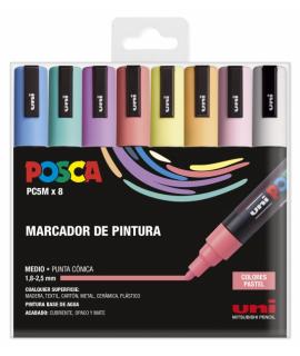 Posca PC-5M/8C Estuche de 8 Marcadores de Pintura - Punta de Poliester 1.8-2.5mm - Tinta Base al Agua - Resistente a la Luz - No