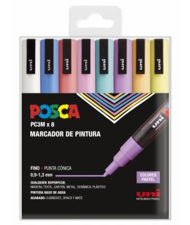 Posca PC-3M/8C Marcador de Pintura - Punta Conica 0.9-1.3mm - Tinta Base al Agua - No Permanente - Resistente a la Luz - Inodoro