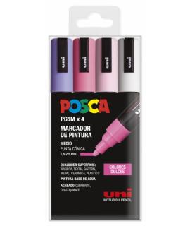 Posca PC-5M Estuche de 4 Marcadores de Pintura - Punta de Bala 1.8-2.5mm - Tinta Base al Agua - Resistente a la Luz - Color Surt