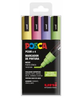 Posca PC-5M Estuche de 4 Marcadores de Pintura - Punta de Bala 1.8-2.5mm - Tinta Base al Agua - Resistente a la Luz - Color Surt