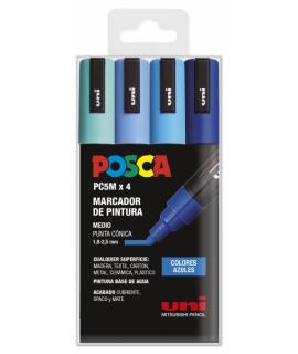 Posca PC-5M Estuche de 4 Marcadores de Pintura - Punta de Bala 1.8-2.5mm - Tinta Base al Agua - Resistente a la Luz - Color Surt