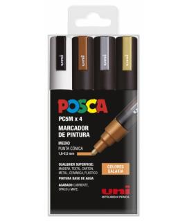 Posca PC-5M Estuche de 4 Marcadores de Pintura - Punta de Bala 1.8-2.5mm - Tinta Base al Agua - Resistente a la Luz - Color Surt