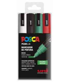 Posca PC-5M Estuche de 4 Marcadores de Pintura - Punta de Bala 1.8-2.5mm - Tinta Base al Agua - Resistente a la Luz - Color Surt