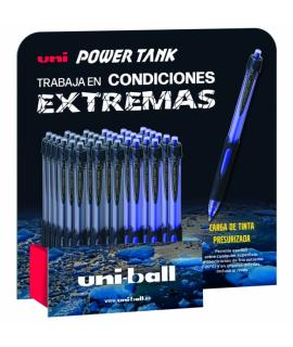 Uni-ball 220 Power Tank Expositor de 36 Boligrafos - Punta de Bola 1mm - Carga Presurizada - Escribe en Cualquier Superficie - S