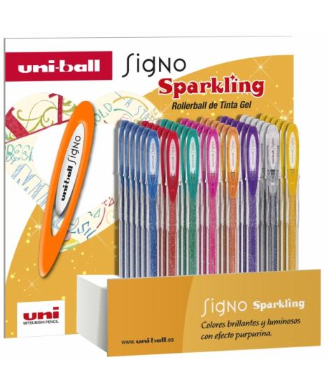 Uni-ball UM-120SP Signo Sparkling Expositor de 48 Rollers de Tinta Gel - Punta de Bola 1mm - Tinta Pigmentada Resistente al Agua