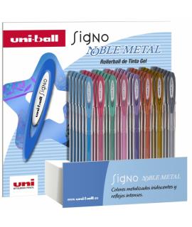 Uni-ball Signo Noble Metal Expositor de 48 Boligrafos de Tinta Gel - Punta de Bola 0.8mm - Tinta Resistente al Agua y Luz - Escr