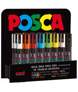 Posca PC-3M/3D Expositor de 36 Marcadores de Pintura - Punta Conica de Poliester 0.9-1.3mm - Tinta Base al Agua - Resistente a l