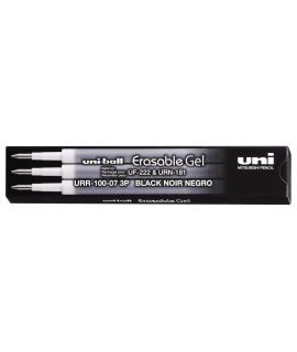 Uni-ball UF-220 Caja de 3 Recambios de Gel Borrable URR-100-07 - Punta 0.7mm - Color Negro