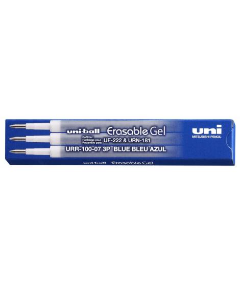 Uni-ball UF-220 Caja de 3 Recambios de Gel Borrable URR-100-07 - Punta 0.7mm - Color Azul