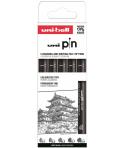 Uni-ball Uni Pin Clasico I Pack de 5 de Rotuladores Calibrados 0.1, 0.3, 0.5, 0.7 y 0.9 - Punta Poliacetal - Tinta Pigmentada Re