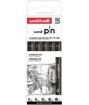 Uni-ball Uni Pin Clasico II Pack de 5 de Rotuladores Calibrados 0.2, 0.4, 0.6, 0.8 y 1.0 - Punta Poliacetal - Tinta Pigmentada R