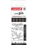 Uni-ball Uni Pin Caligrafia Pack de 5 Rotuladores Calibrados 0.1, 0.5, Chisel 1.0, Chisel 2.0 y Chisel 3.0 - Tinta Pigmentada Re