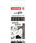 Uni-ball Uni Pin Manga Shojo Pack de 5 Rotuladores Calibrados 0.03, 0.1, 0.5, Brush Gris y EFB Negro - Punta Poliacetal - Tinta 