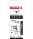 Uni-ball PIN Pack de 5 Rotuladores Calibrados - Punta Poliacetal - Tinta Pigmentada Resistente al Agua y Luz - Color Negro